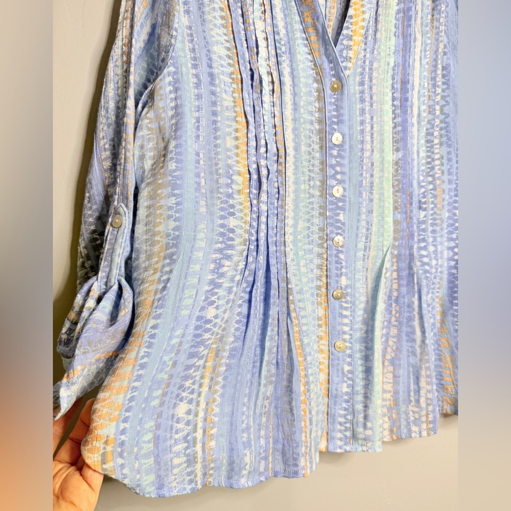 #5) Ruby Rd. Blue And Orange Patterned Button Up … - image 3
